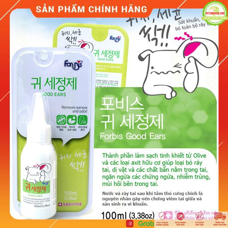 Nước rửa tai Good Ears 100ml Forcans cho chó mèo ⚜ FREESHIP ⚜ chiết xuất Olive làm sạch ngứa sát khuẩn