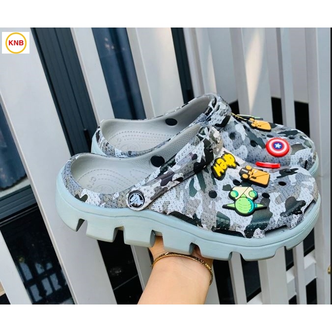 Dép nữ nam, Dép suc Duet Cross Xám Tro loang Camo -Freeship + 12 sticker- Dép Quai Ngang nam nữ bít đầu hàn quốc