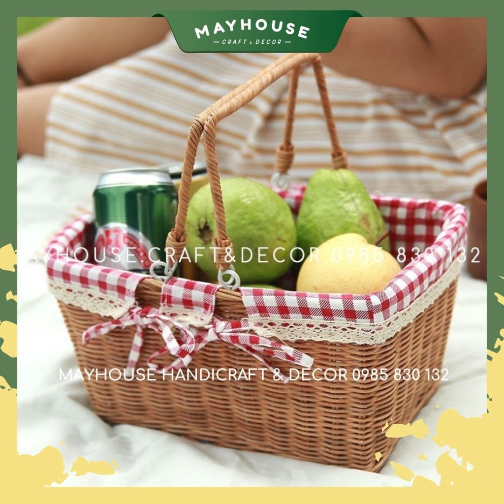 Giỏ Mây Picnic, kèm lót, Giá Rẻ T12, XƯỞNG MAYHOUSE, Đan Kỹ Bền, Giỏ Mây Phụ kiện Chụp ảnh Decor trang trí nhà | BigBuy360 - bigbuy360.vn