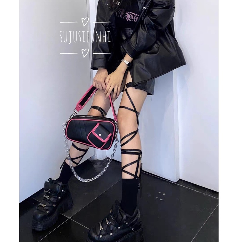 Vòng choker da quấn đùi/ Dây buộc chân có vòng tròn loại dài cá tính