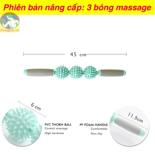 Thanh Lăn Massage Cơ Bắp 3 Bóng Roller Stick Tập Gym Yoga