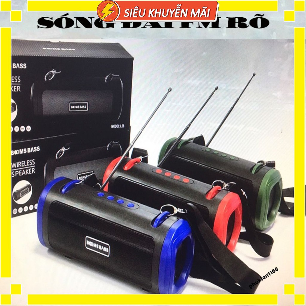 Loa Bluetooth L26 sử dụng pin năng lượng mặt trời. Bass căng đét có dây đeo. Đài radio FM bảo hành lỗi 1 đổi 1