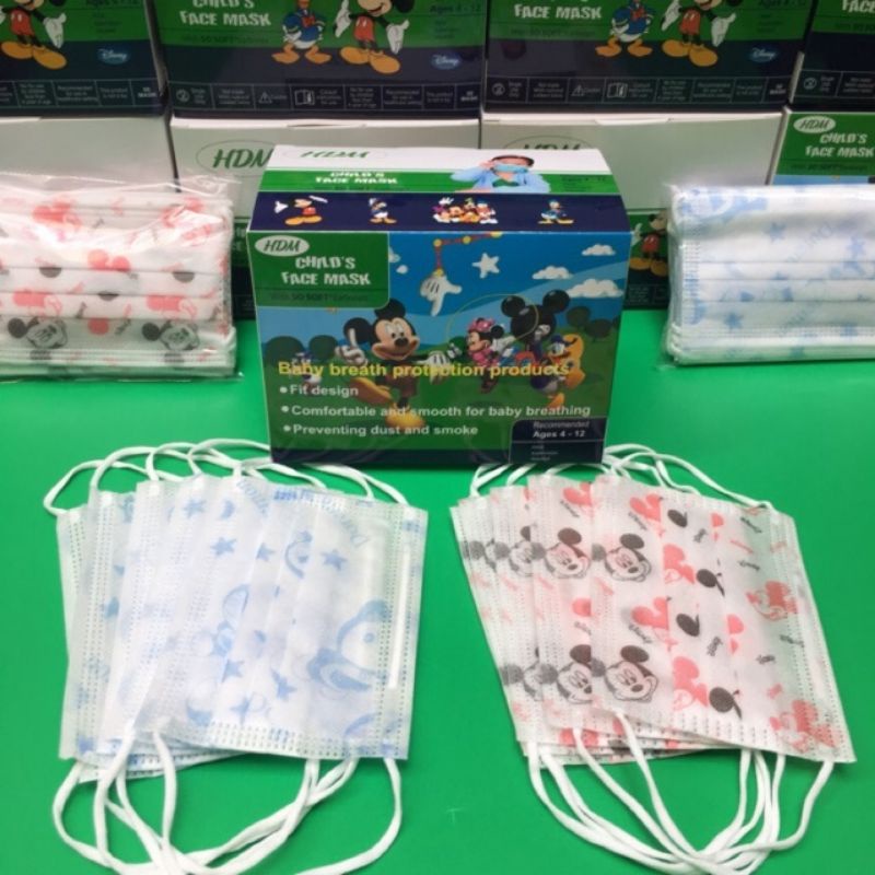 Khẩu trang cho bé hộp 50 chiếc vải kháng khuẩn, khẩu trang trẻ em ngăn ngừa khói bụi độc hại