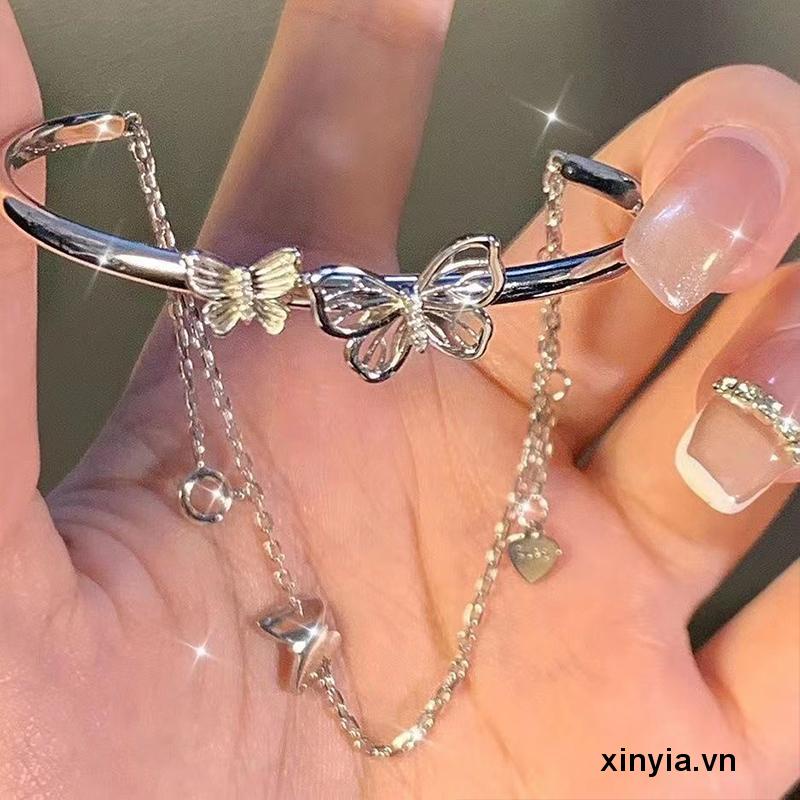 Vòng Tay Hai Lớp Bằng Hợp Kim Hình Bướm Thời Trang Dành Cho Nữ