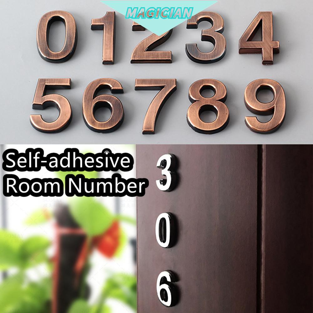 Miếng dán chữ số 3D từ 0-9 bằng nhựa ABS màu đồng chống thấm nước tự dính dành cho cửa phòng