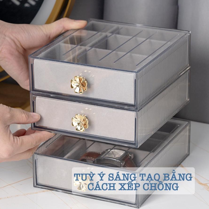 Hộp Đựng Trang Sức Enoda Home Lót Nhung Chống Oxy Hóa Mika Trong Suốt Cao Cấp R004