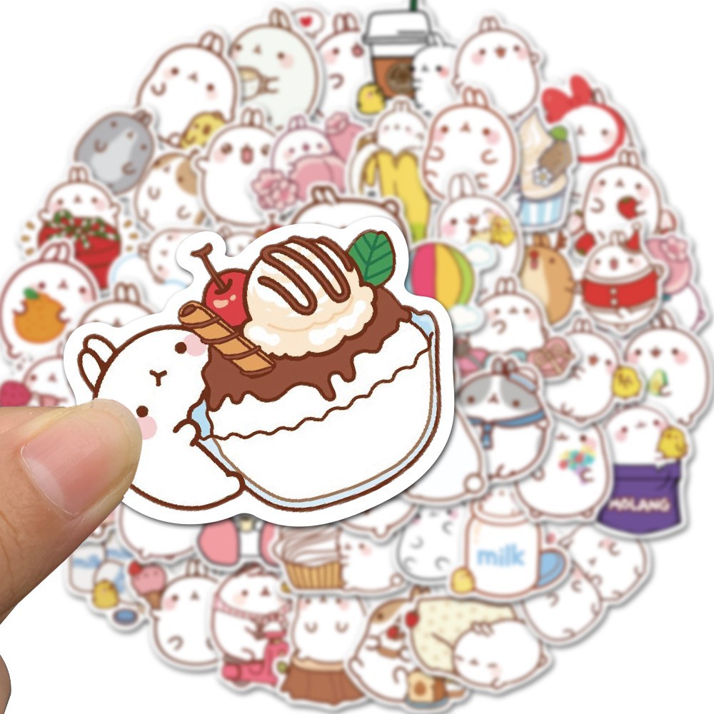 Set 50 chiếc sticker chống thấm nước Thỏ Molang dễ thương dán nón bảo hiểm, laptop, bình nước vật dụng