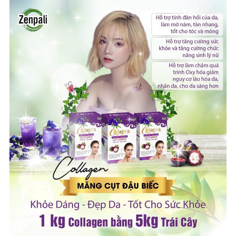 0[CHÍNH HÃNG] Collagen Măng cụt Đậu biếc Zenpali nguyên hộp 30 gói