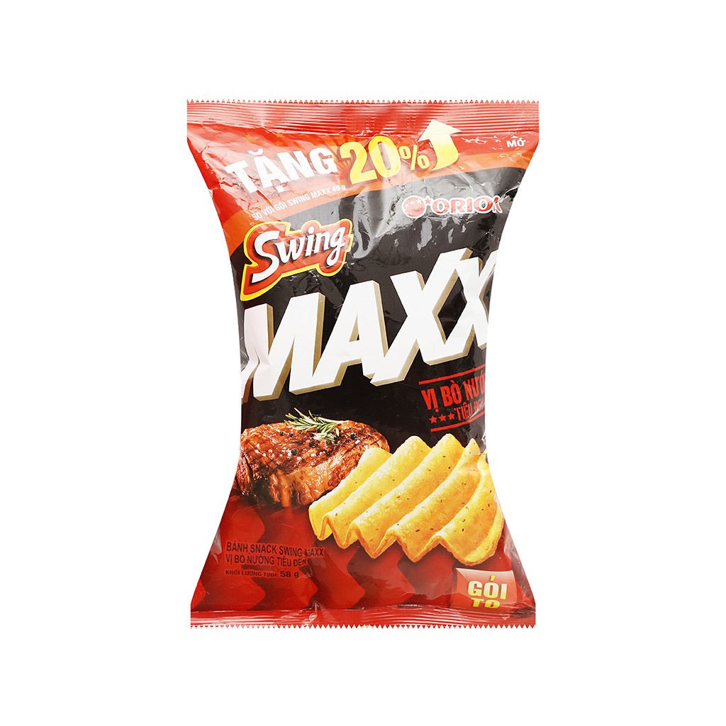 Snack khoai tây vị bò nướng tiêu đen Swing gói 58g