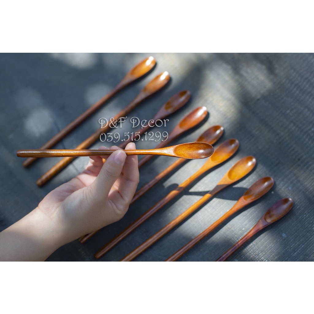 Muỗng Gỗ Khuấy Sinh Tố, Cocktail, Nước Cam, Nước Chanh... Thân Thiện Môi Trường, Dài 21cm