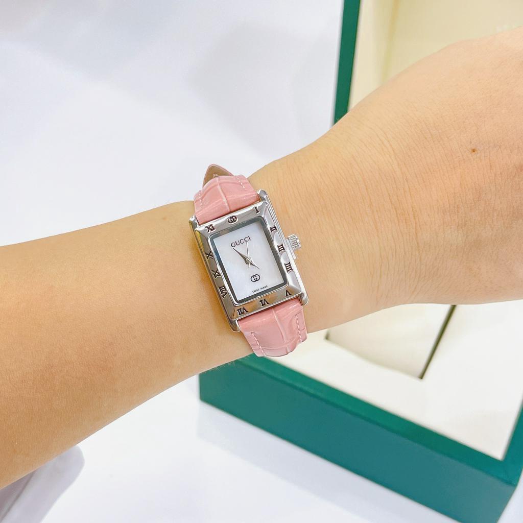 Đồng hồ nữ dây da Gucci cao cấp, size mặt 22mm, mặt vuông, máy  Quartz nhật, chống nước, sang trọng dành cho nữ