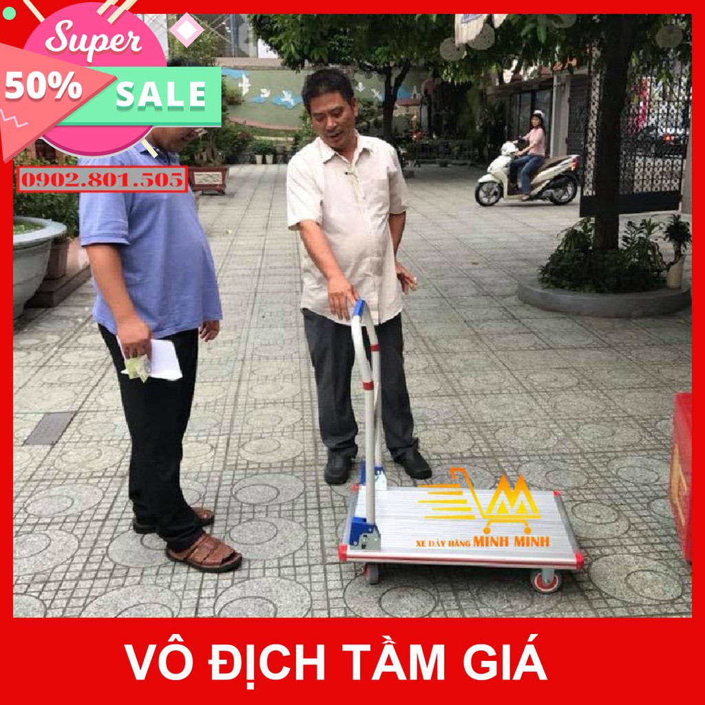 Xe Đẩy Hàng 4 bánh 300kg, Xe Đẩy Hàng Inox Maxkiwi- Bánh êm Sàn Aluminium