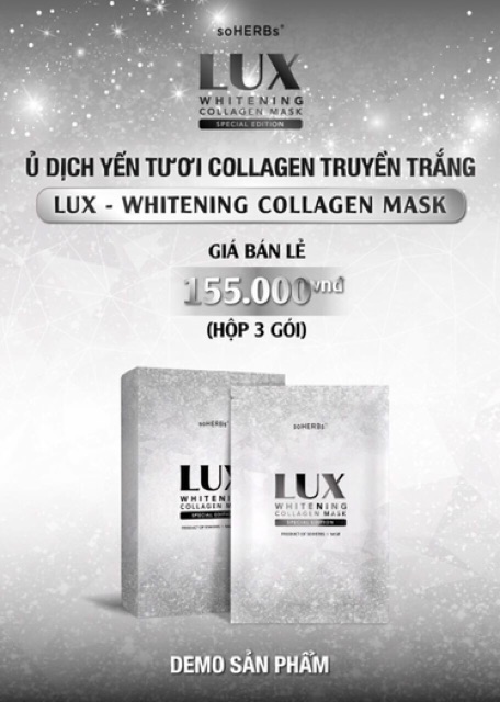Ủ trắng da lux tinh chất collagen yến tươi hộp 3 gói