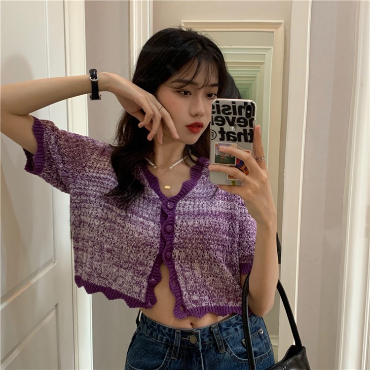 Xiaozhainv Áo Cardigan Xiaozhainv Dệt Kim Tay Ngắn Phong Cách Vintage Hàn Quốc