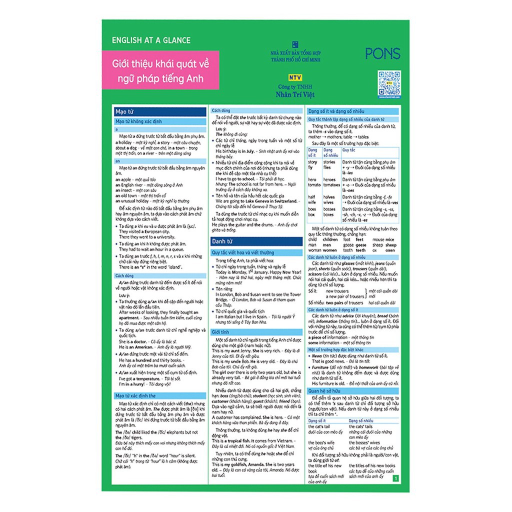 Sách - English At A Glance – Giới Thiệu Khái Quát Về Ngữ Pháp Tiếng Anh - NTV