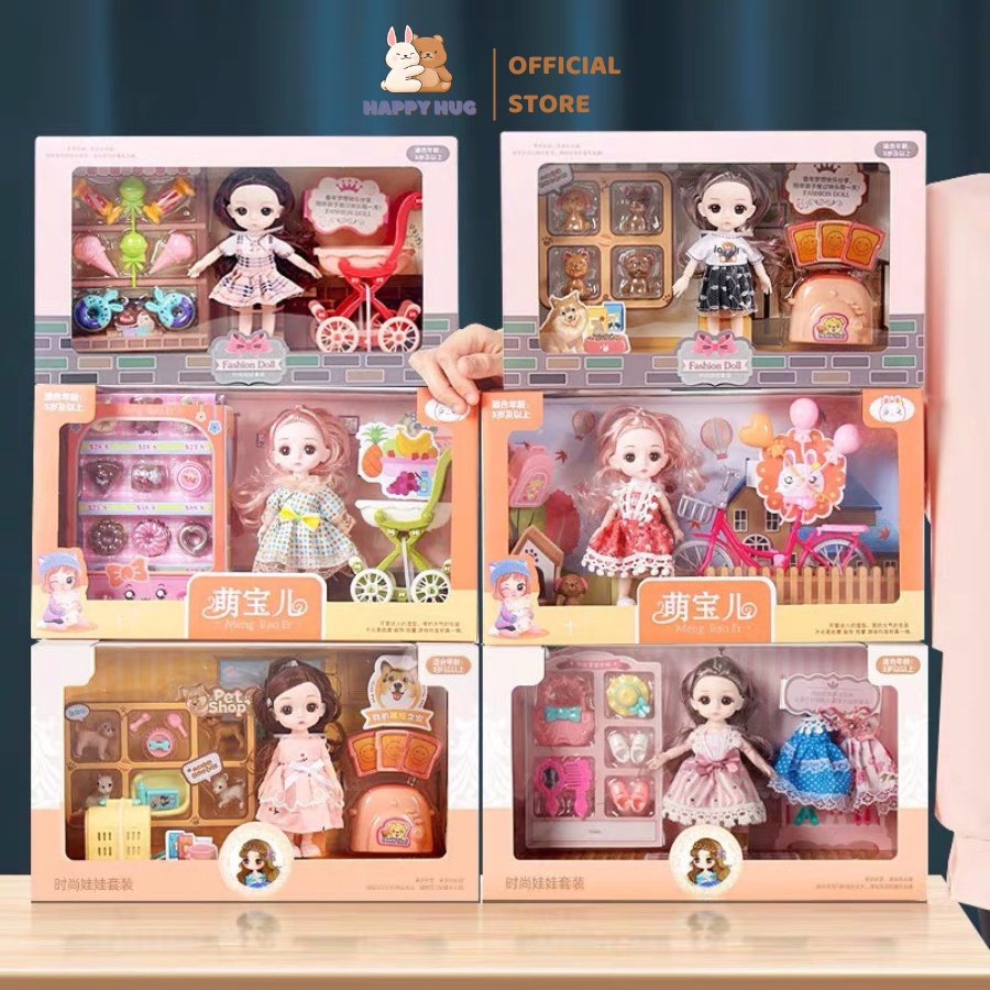Bộ đồ chơi búp bê cho bé gái kèm phụ kiện siêu xinh, hộp quà tặng có quai xách - Happy Hug