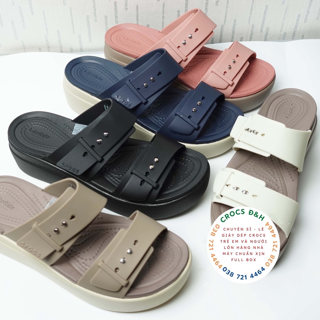 Giày dép crocs - dép nhựa crocs blooklyn mid wedge version 2 đế xuồng 5cm cho nữ, chống thấm nước, chống trơn trượt