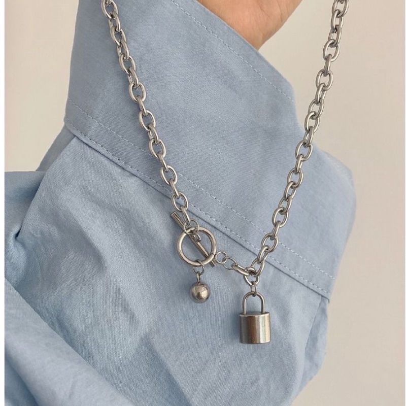 Dây chuyền trang trí mặt hình ổ khóa độc đáo cá tính phong cách Hip Hop