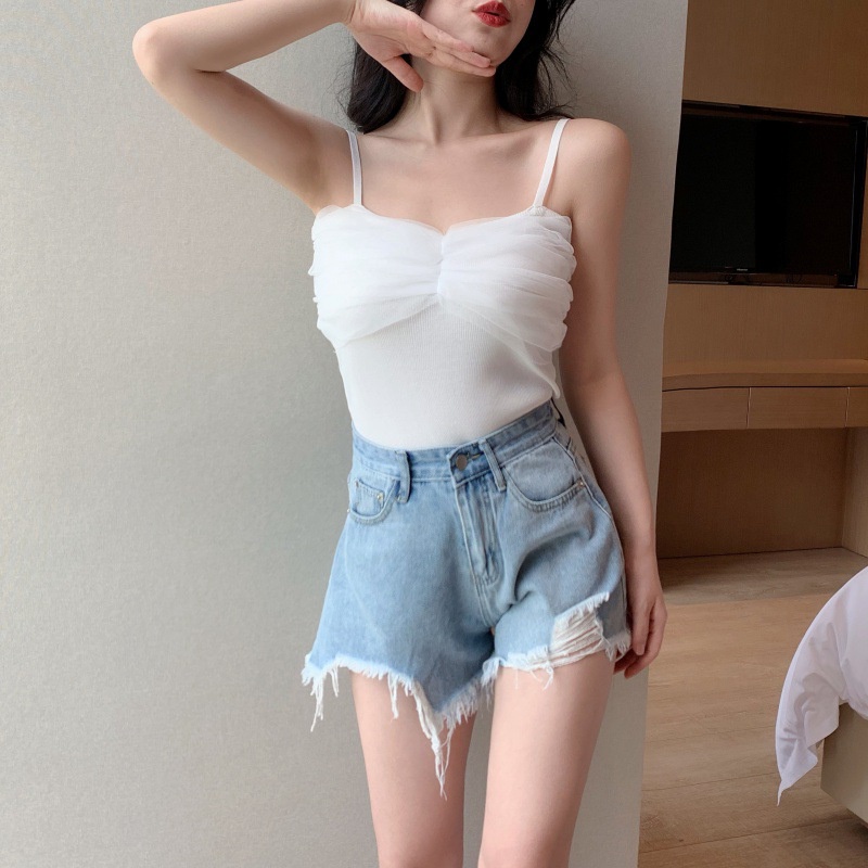 Áo hai dây phối voan nơ ngực áo kiểu sexy quyến rũ