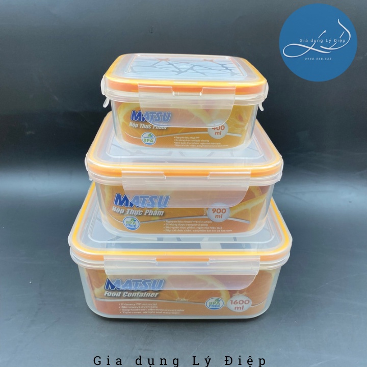Hộp Nhựa Vuông Đựng Thực Phẩm Duy Tân Matsu dung tích 400ml,900ml,1600ml