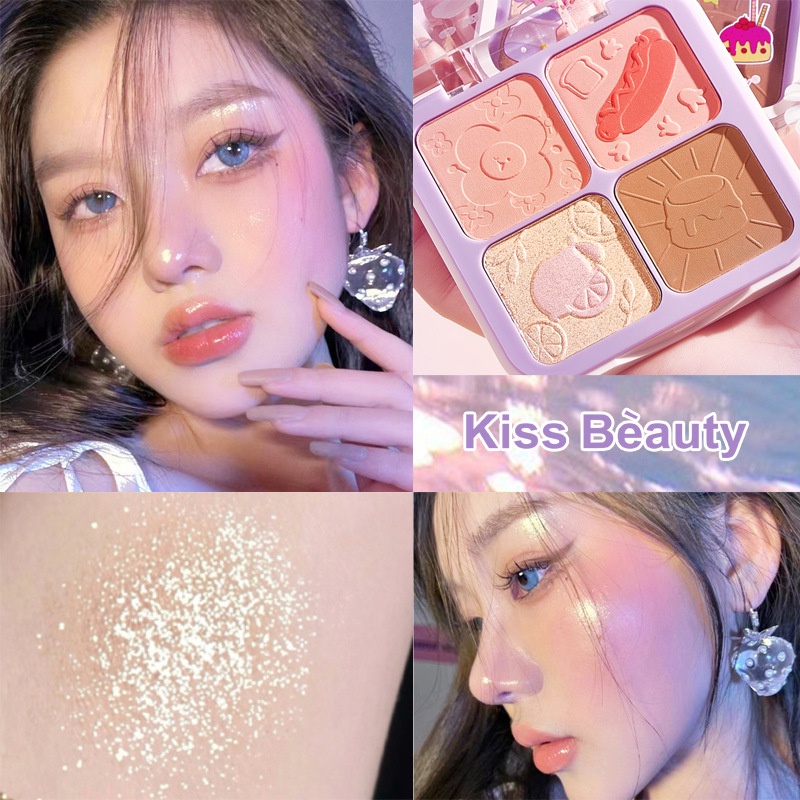 Bảng Phấn Mắt/Má Hồng Kiss Beauty Màu Lì Tự Nhiên Chống Thấm Nước