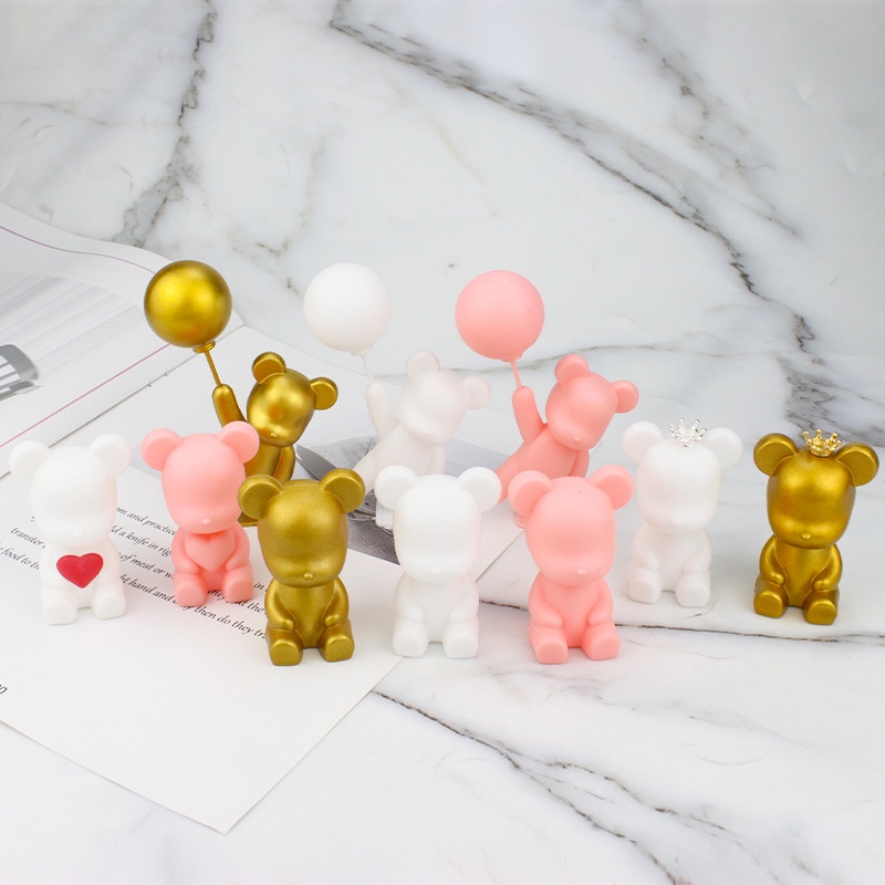 Bong Bóng Đèn LED Trang Trí Bánh Kem Hình Gấu Và Chữ love Xinh Xắn