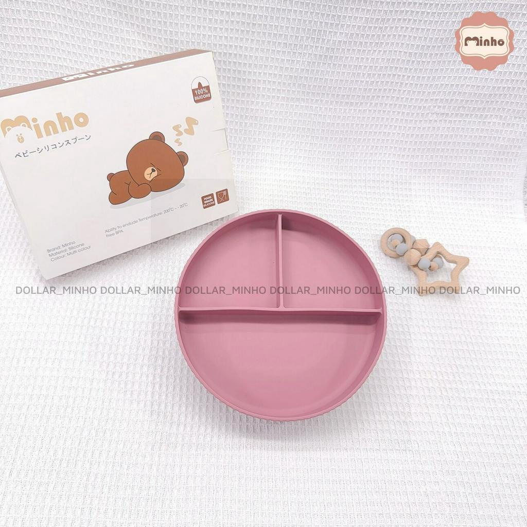 Khay ăn dặm silicon có đế hít chống lật 3 ngăn mẫu mới viền sọc (không kèm thìa dĩa)