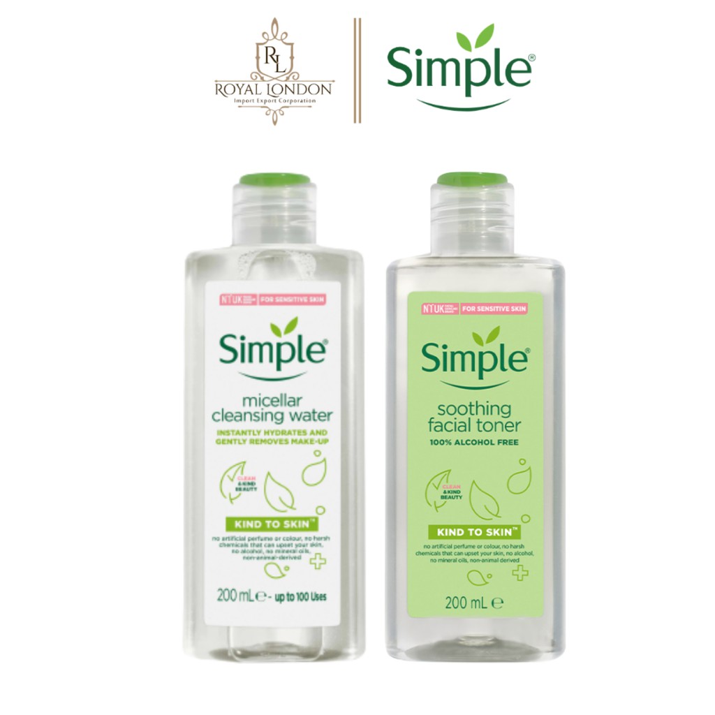 Combo SIMPLE Nước Tẩy Trang Micellar 200ml + Nước Cân Bằng Da Dịu Nhẹ Soothing Facial Toner 200ml