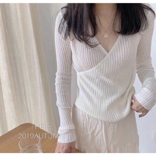 Áo len cổ tim chéo( ảnh thật, có sẵn)