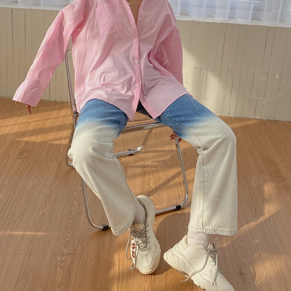 Jeans dáng suôn cạp cao xanh ombre Mia Ritta J450 ảnh thật