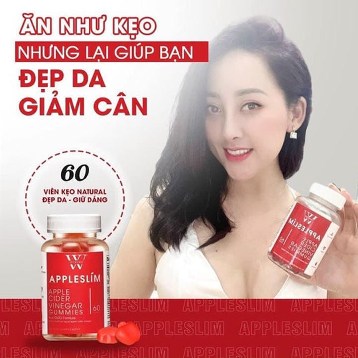 Kẹo Giấm Táo Giảm Cân Apple Slim Mỹ, Viên Uống Giấm Táo Giúp Giảm Cân Cấp Tốc Dưỡng Da Đẹp Tự Nhiên Hộp 60 Viên