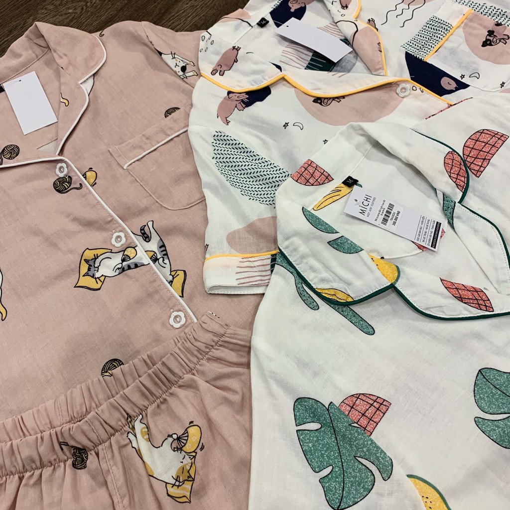 Set pyjama đũi ngắn họa tiết - 79A05