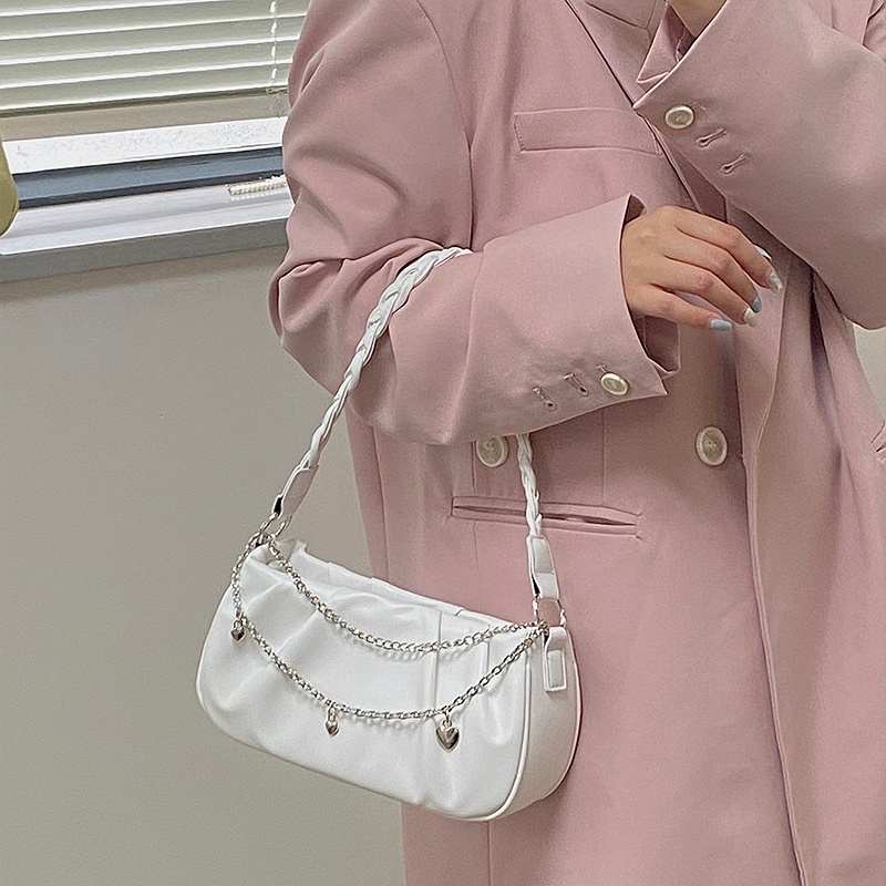 Túi xách kẹp nách IELGY cỡ nhỏ hình đám mây phối quai xích trái tim đơn giản cho nữ