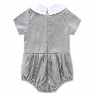 Bộ Romper nơ cổ màu xám