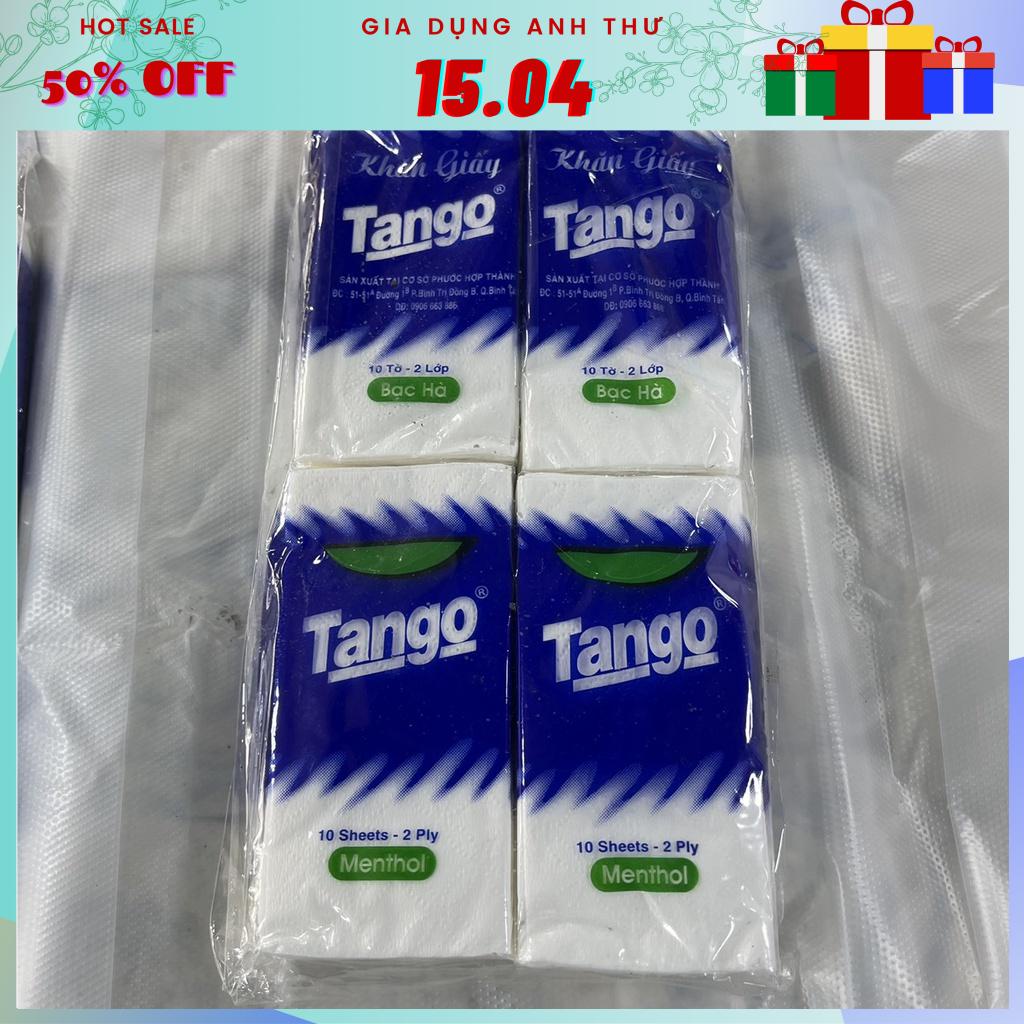 Com bo 4 bịch giấy Tango 10 tờ 2 lớp giá siêu rẻ - Khăn giấy tiện dụng dễ dang mang theo.