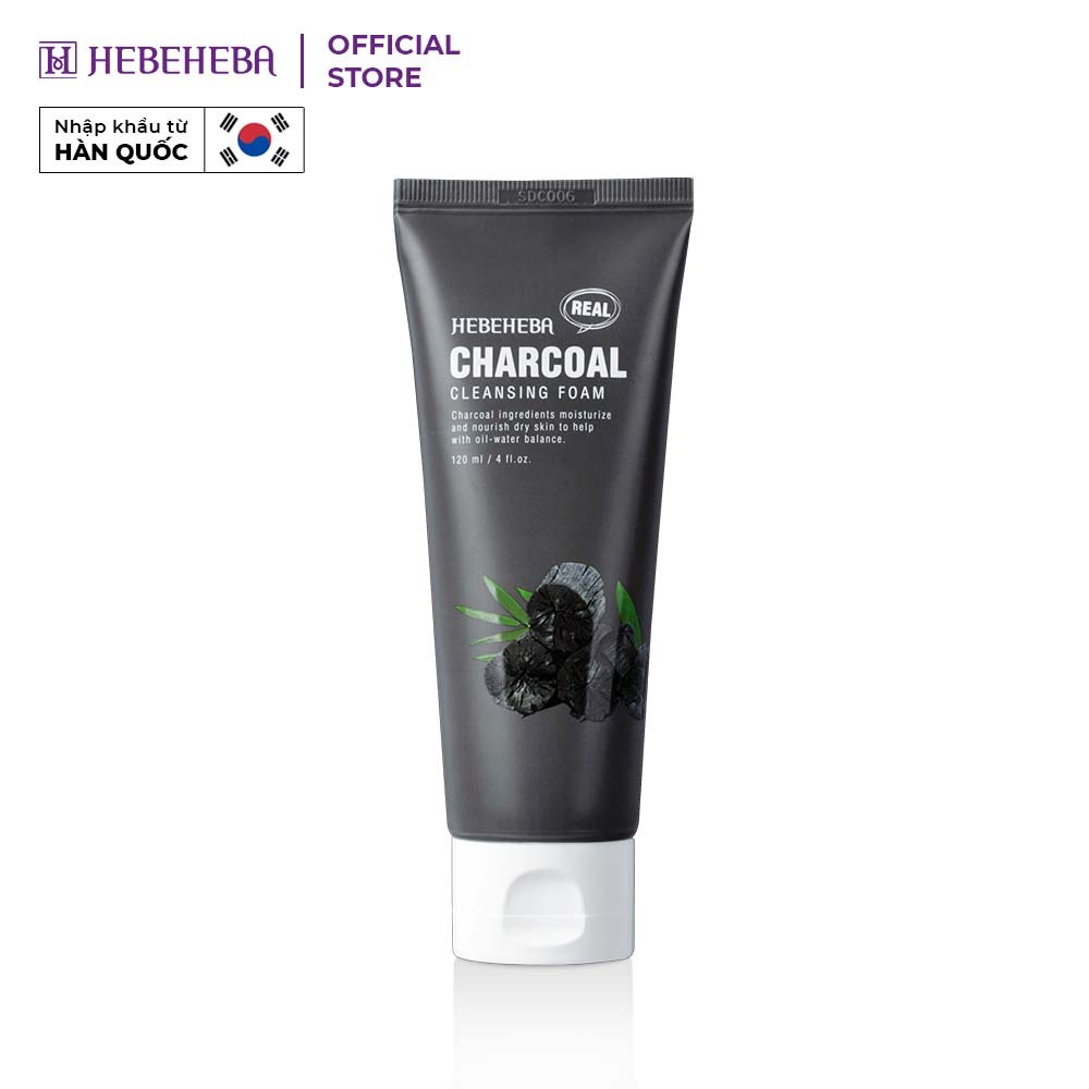 Sữa Rửa Mặt Cho Da Dầu Chiết Xuất Than Hoạt Tính Hebeheba Real Charcoal Cleansing Foam 120ml