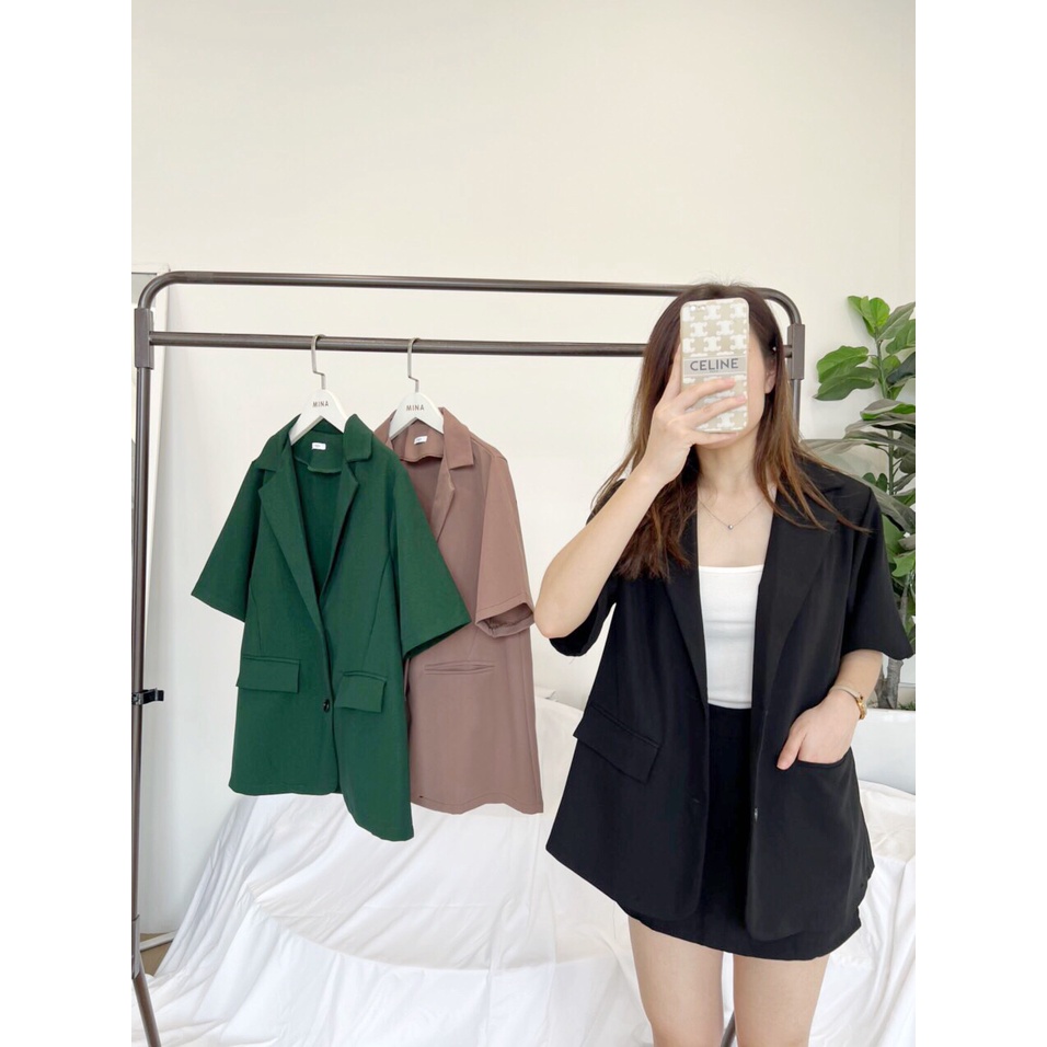 Áo khoác blazer ngắn tay MINA thời trang Hàn Quốc dễ phối đồ cho nữ OVE001 Freesize