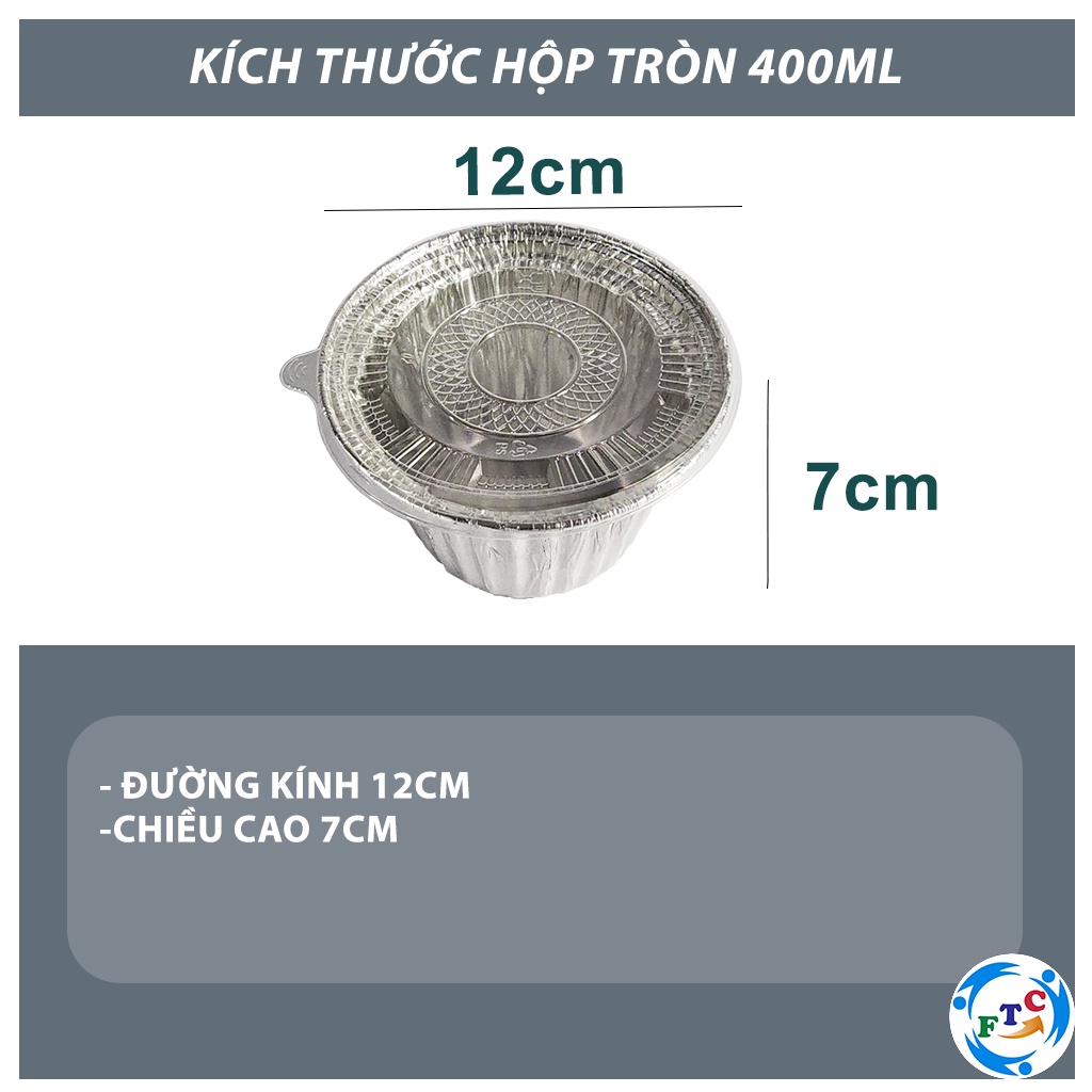 Set 10 hộp nhôm tròn 400 ml ( tô nhôm có nắp) - Chứng nhận VS ATTP - Đựng thực phẩm dùng 1 lần