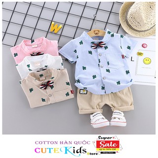 Áo sơ mi bé trai HUQIQI kiêm quần short cho bé 1 đến 4 tuổi chất Cotton Hàn Quốc hàng trẻ em xuất khẩu Âu Mỹ