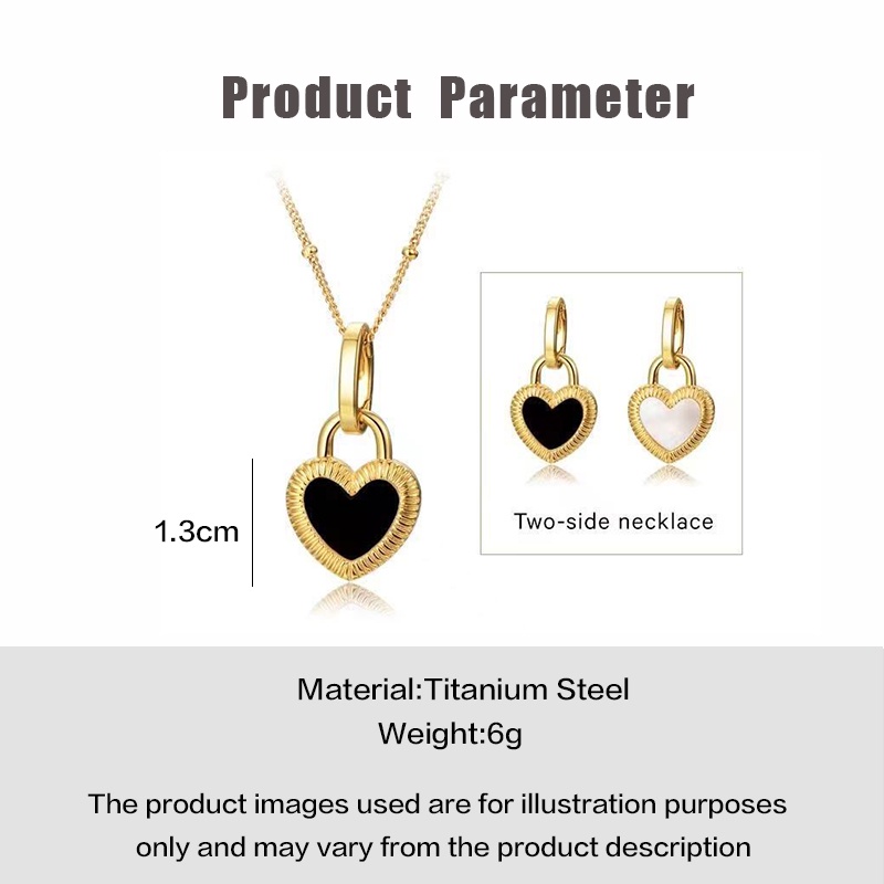 Vòng cổ MAYEBE LAVEND thép titan mạ vàng 18k mặt hình trái tim màu trắng đen kiểu Hàn Quốc cho nữ