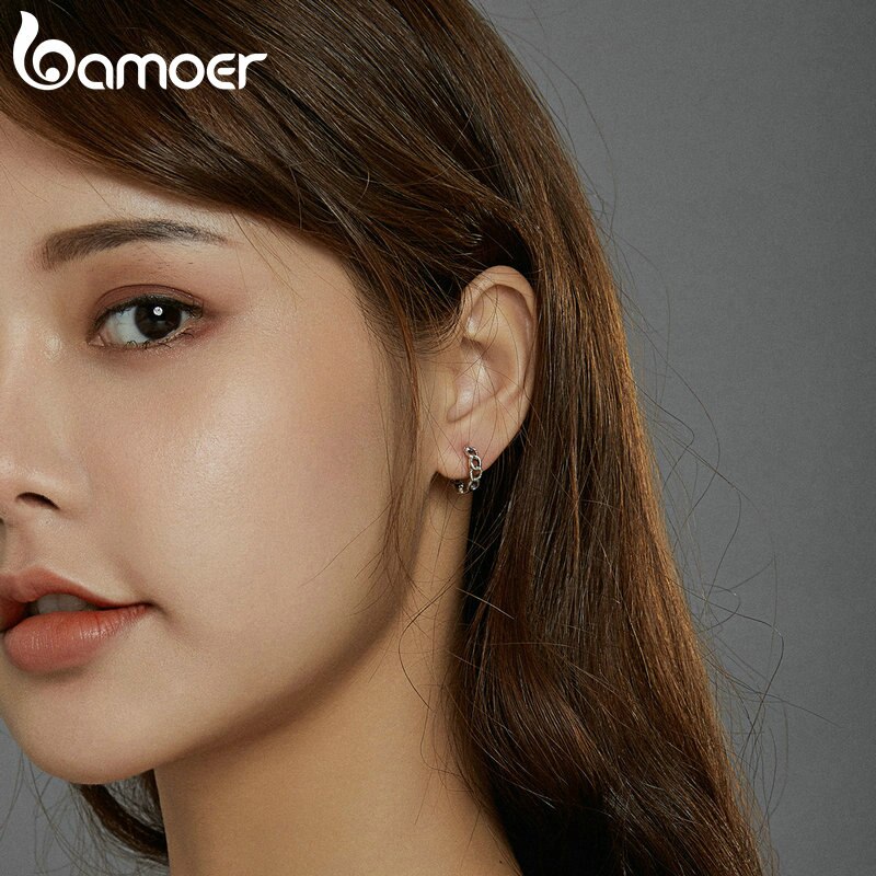 Khuyên Tai Bamoer SCE960 Bằng Bạc 925 Đính CZ Kiểu Dáng Tròn Cho Nữ