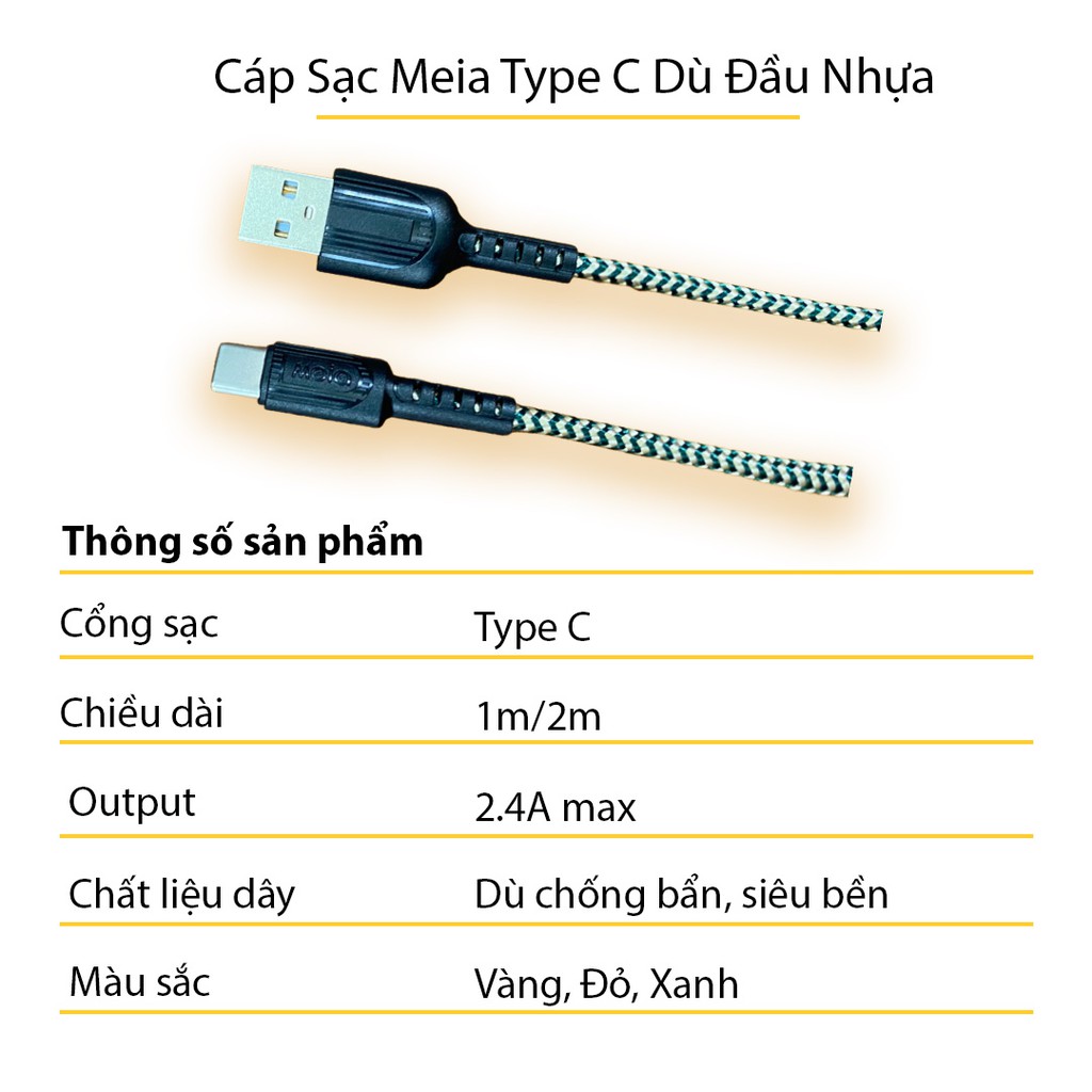 Dây Cáp Sạc Cổng TypeC Dành Cho Máy Android, Cáp TypeC Dù Đầu Nhựa Dài 1m/2m Chống Đứt, Không Chai Pin