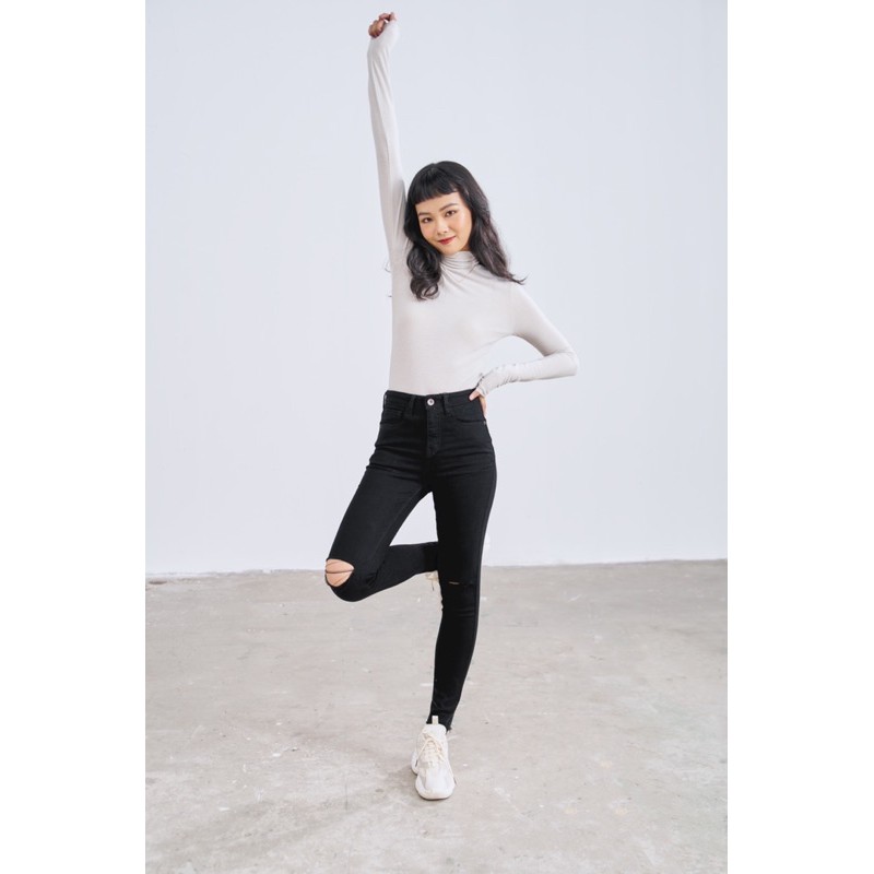 quần skinny jeans LEN clothing đen rách gối 7963 | BigBuy360 - bigbuy360.vn