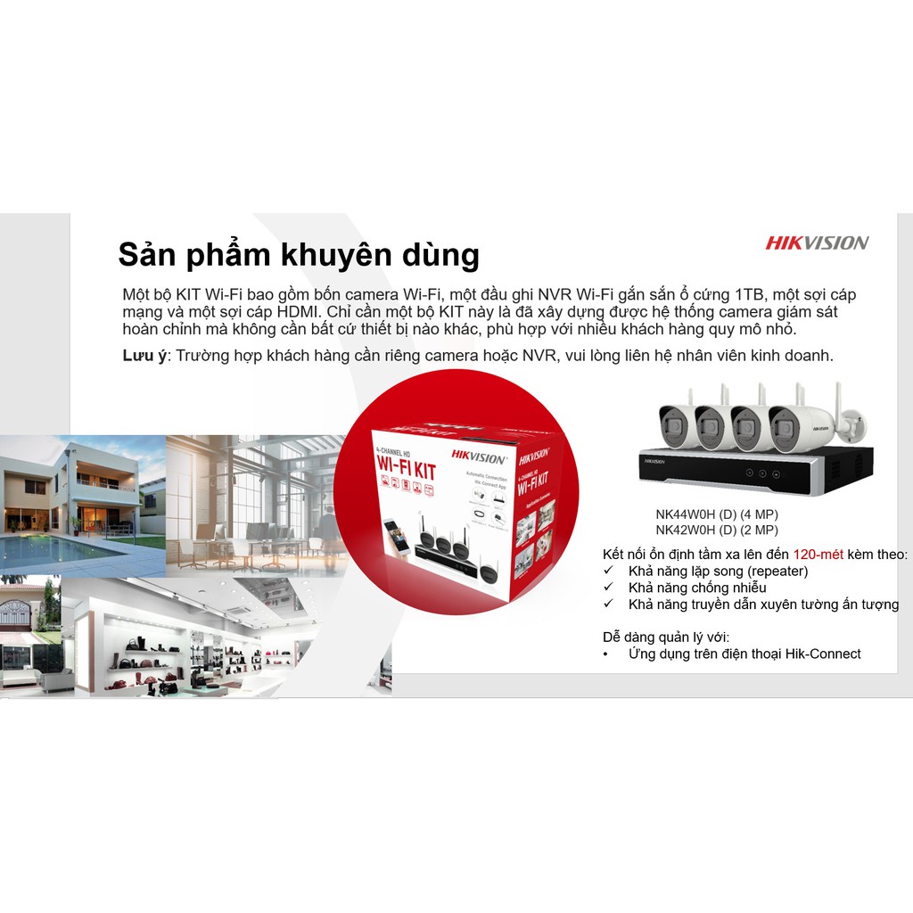 Bộ Kit 4 Camera IP Wifi 2MP Thế hệ mới HIKVISION NK42W0H(D) - BH24T Chính hãng