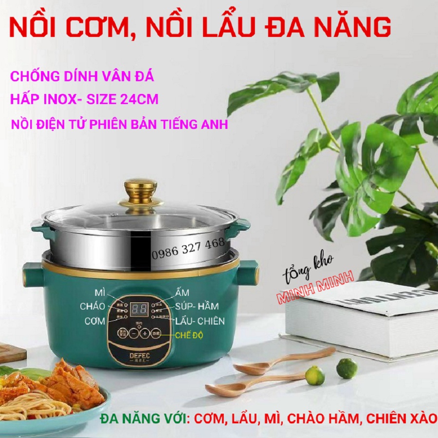 [CẢM ỨNG-P.BẢN TIẾNG ANH] Nồi Lẩu Mini, Nồi Lẩu Điện Đa Năng Kèm Hấp Inox Cao Cấp⚡Nấu Cơm,Lẩu,Canh, Chiên, Xào,Cháo,Hấp⚡