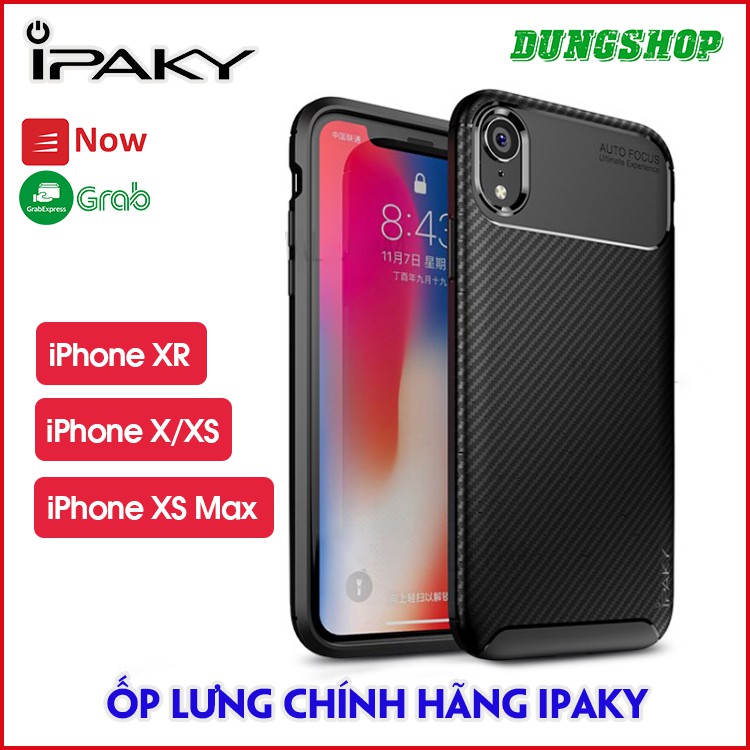 Ốp lưng iPhone XR / X / XS / XS Max - Chính hãng IPAKY - Mặt lưng CARBON chống bám vân tay