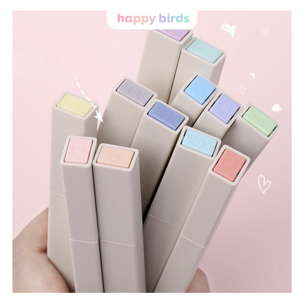 Bút highlight pastel 2 đầu thân trắng vuông đánh dấu ghi nhớ trang trí sổ còng sổ tay bullet journal