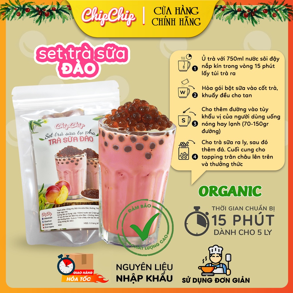Set trà sữa trân châu vị dưa lưới, nho, đào, kiwi, nguyên liệu trà sữa nhập khẩu cao cấp