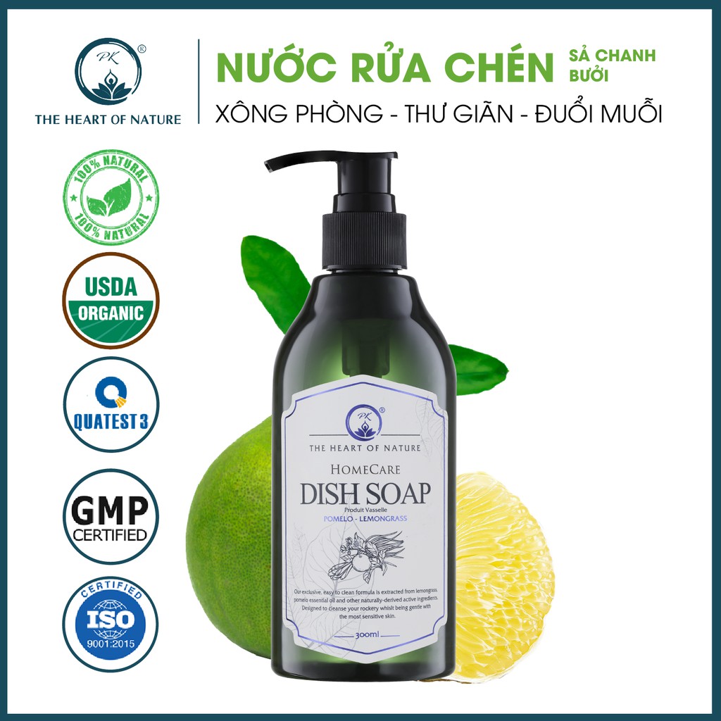 Nước rửa chén tinh dầu thảo mộc PK 300ml - thành phần hữu cơ, an toàn da tay