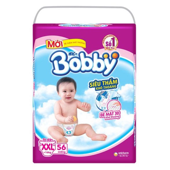 Tã dán trẻ em Bobby siêu thấm size XXL gói 56 miếng